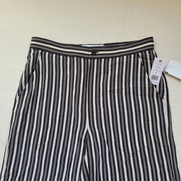 New $375 Equipment Femme Aeslin Striped 100% Silk Straight Pant Sz 2 Black White - Picture 6 of 11